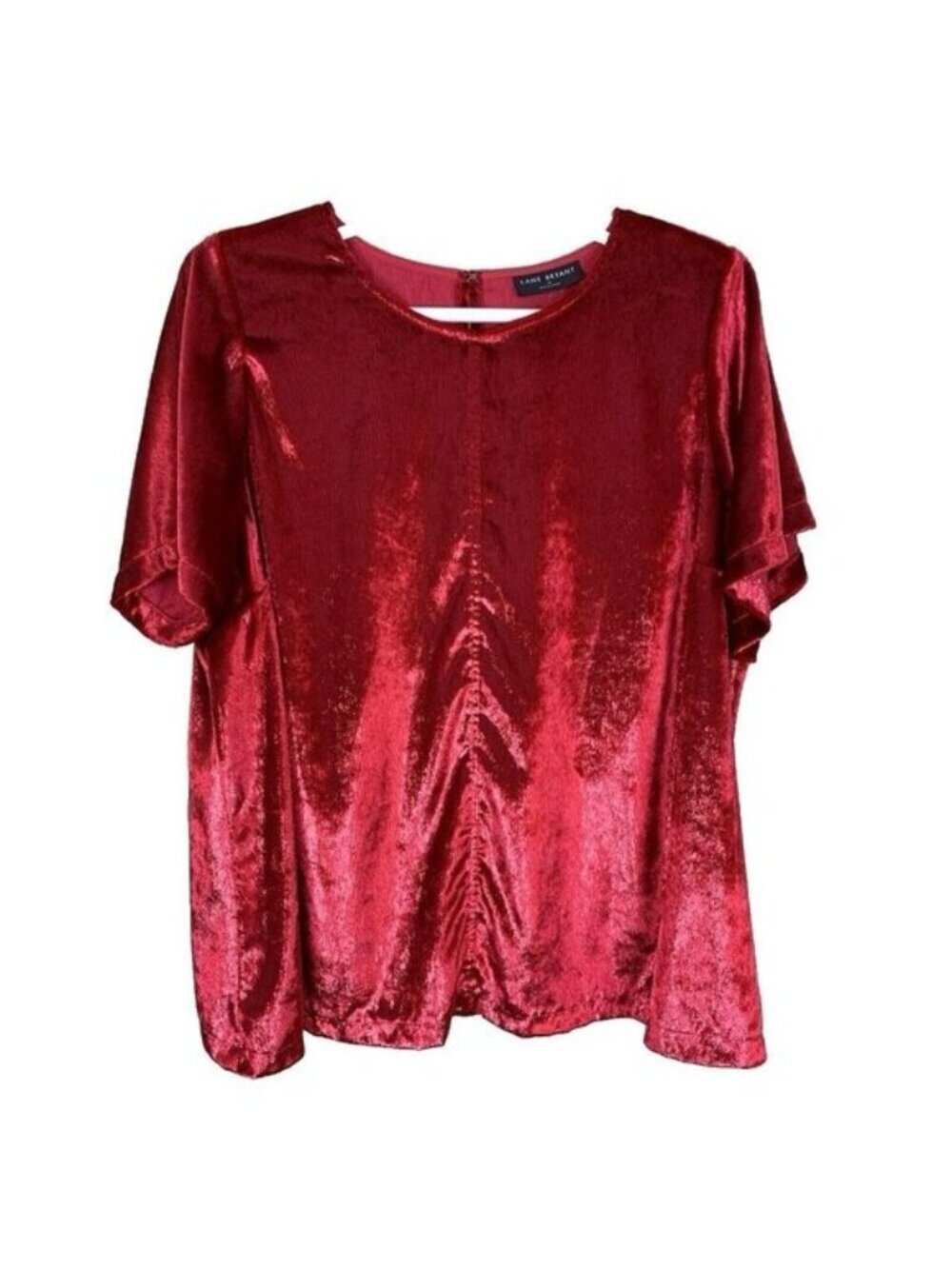 Lane Bryant Womens Short Sleeve Blouse 24 Red Velour Top Party Shimmer Holiday
